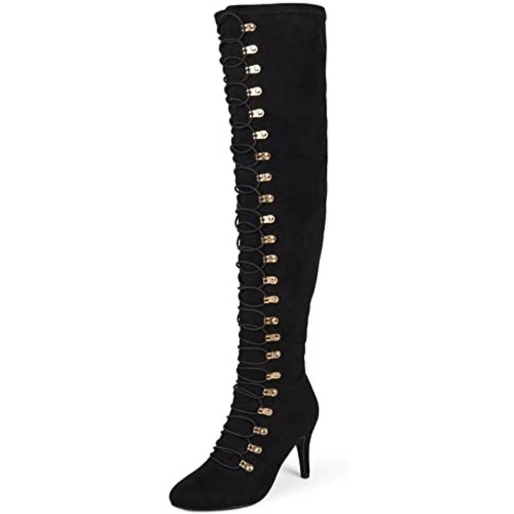 Brinley Co. Women's Vintage Almond Toe Over-The-Knee Boots Black, 8 Wide Calf US
